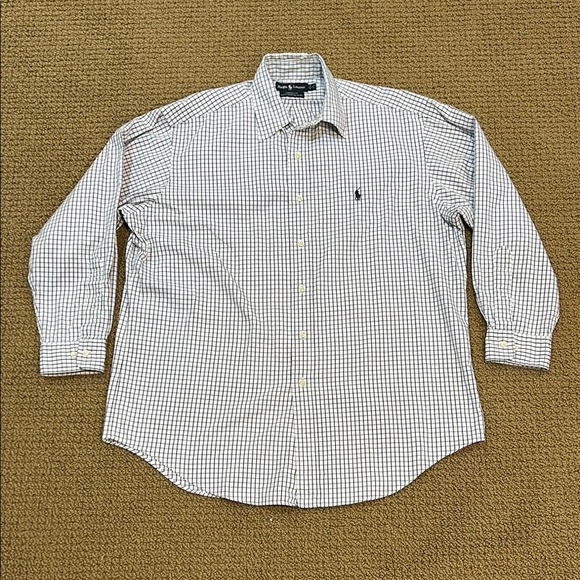 Vintage Ralph Lauren Yarmouth Plaid Oxford Button Down Shirt 16 32/33 White Blue - Picture 1 of 14